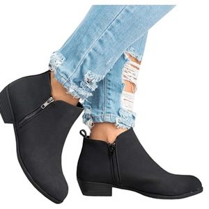 Womens Ankle Boots Chunky Low Stacked Heel
